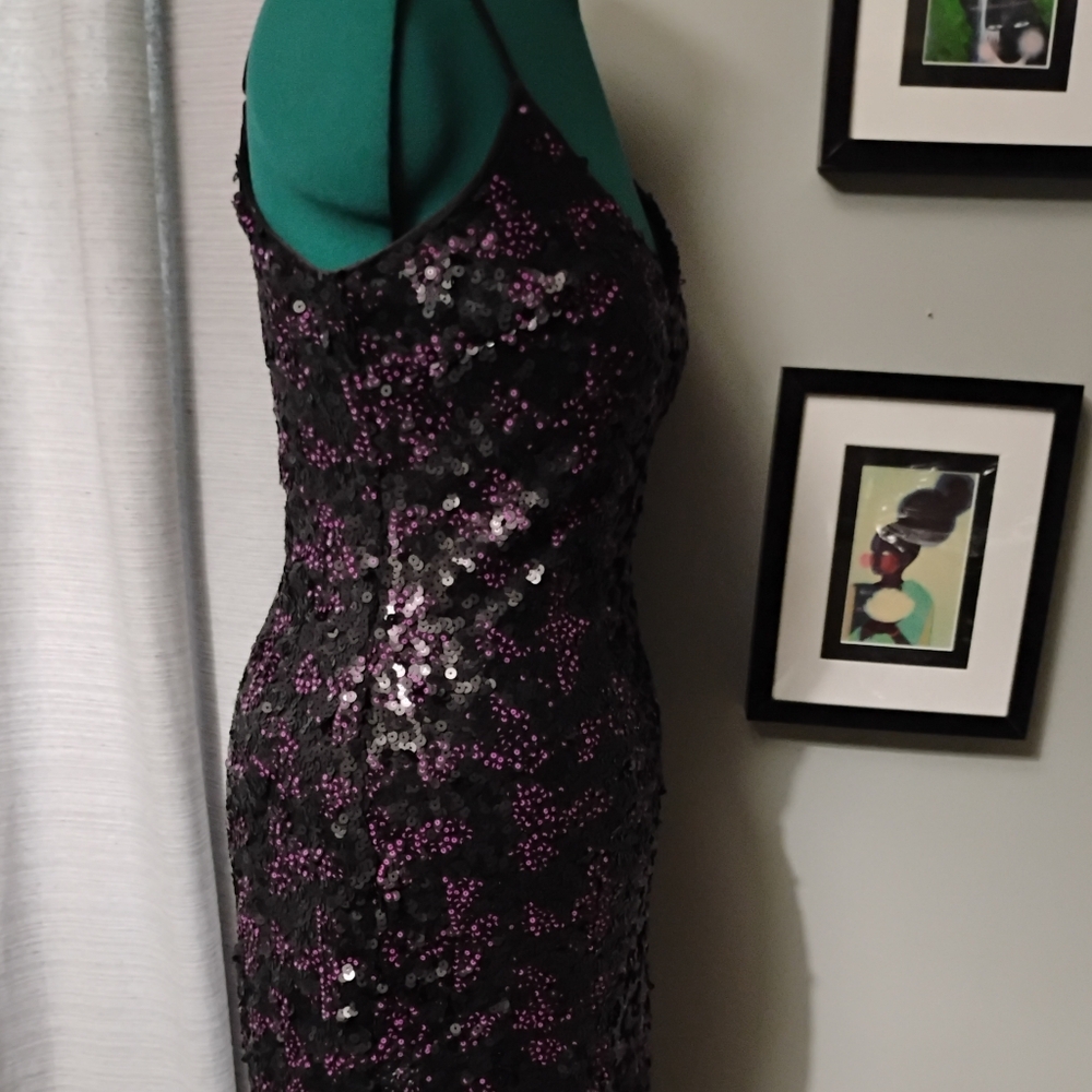 Dress The Population Nina Sequin Midi Dress, Sz XL Purple & Black - Picture 4 of 13